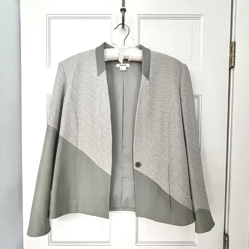 Helmut Lang grey textured jacket with leather accents.